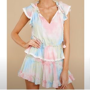 Blue multi tie dye ruffle dress